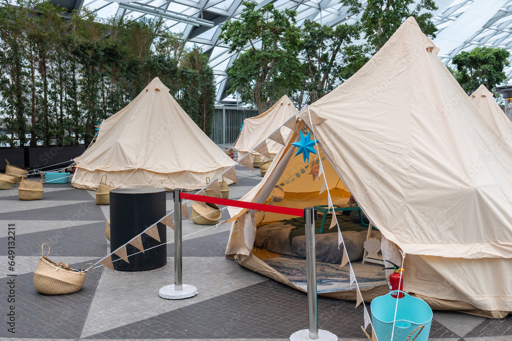 Immerse yourself in the world of glamping at Jewel Changi Airport, where sophistication meets the serenity of the outdoors. Immerse yourself in the world of glamping at Jewel Changi Airport, where sophistication meets the serenity of the outdoors.
