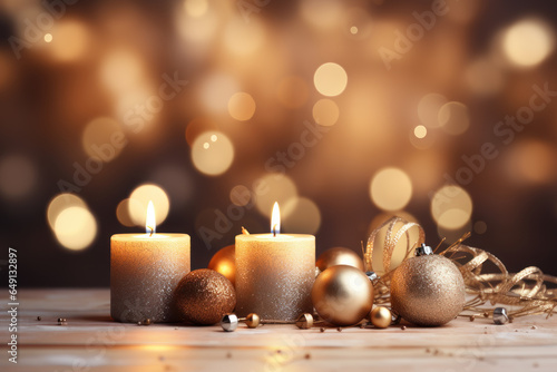 Christmas candlelights with copy space for text, bokeh background