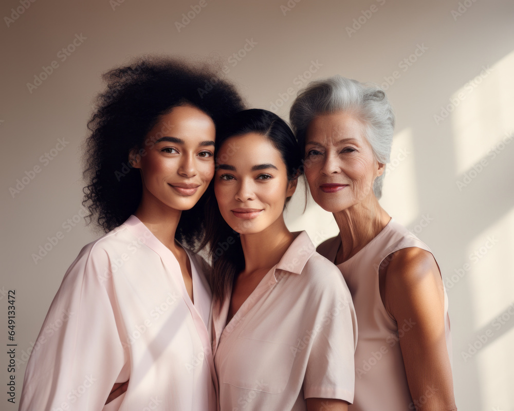 Beauty and unity, this diverse group of beautiful women of all skin tones and races together posing in the skin care ad campaign. A multiracial diverse group of women, inclusivity body positivity. Beauty and unity, this diverse group of beautiful women of all skin tones and races together posing in the skin care ad campaign. A multiracial diverse group of women, inclusivity body positivity.