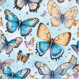 Seamless Pattern of Butterflies. Blossom and Butterfly