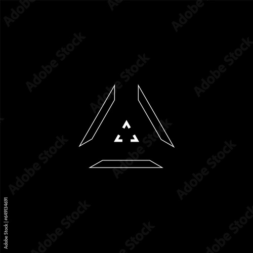 Cyberpunk style triangle target. Modern GUI triangle target, aim, sight, HUD reticle, cyberpunk aesthetics, futuristic interface. A vector tech cyber style design element.