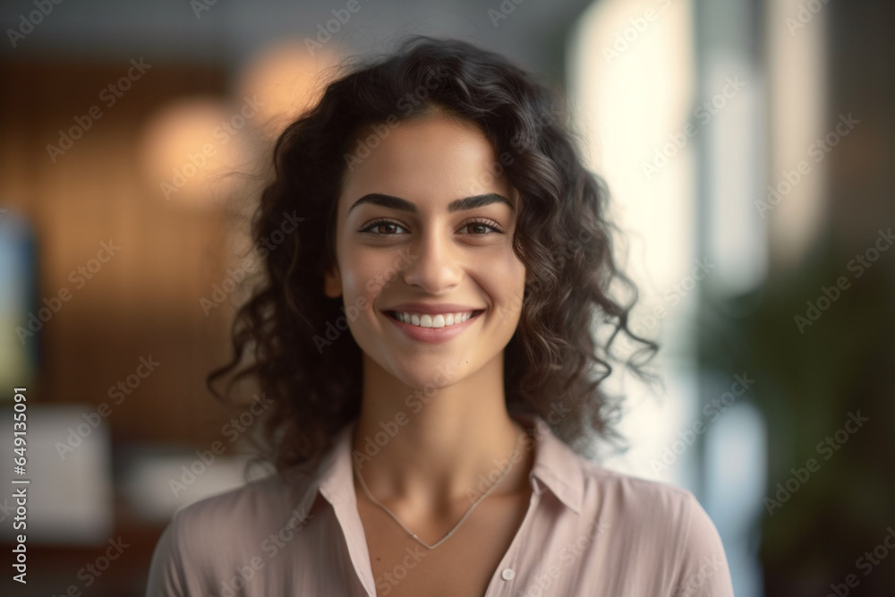 Confident happy beautiful Hispanic student girl indoor head shot portrait Confident happy beautiful Hispanic student girl indoor head shot portrait