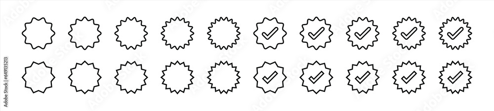verified icon set. badge mark, checkmark, social media verification icon symbol sign collections, vector illustration verified icon set. badge mark, checkmark, social media verification icon symbol sign collections, vector illustration