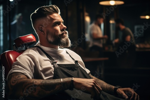 Barber serving customers of his customers