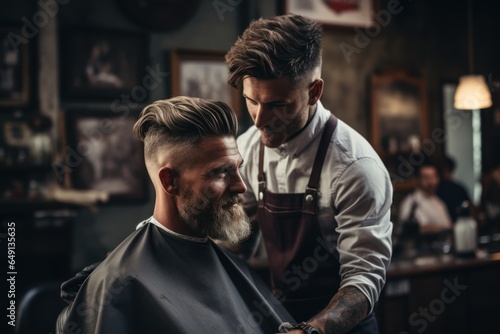 Barber serving customers of his customers