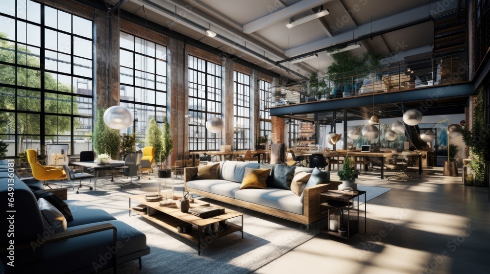 Luxurious workspace office decorated with industrial loft style, modern interior design. Luxurious workspace office decorated with industrial loft style, modern interior design.