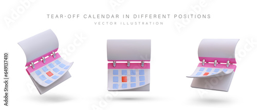 Set of tear off calendars. Wall paper planner. Reminders about important dates and events. Weekly flip calendar. Color vector image on white background