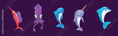 Funny Sea Animals and Underwater Creature Vector Set