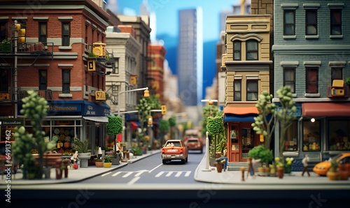 miniature city streets and buildings and their activities, ai generative