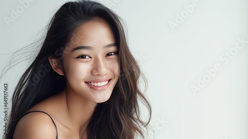 Beauty Asian woman with perfect white teeth and smile