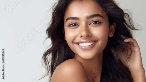 Beauty Indian woman with perfect white teeth and smile