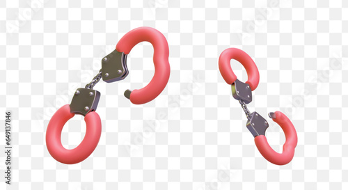 Soft handcuffs for adult games. Accessory from sex shop. Device for punishment. Immobilization of partner, submissive. Isolated vector object in different positions