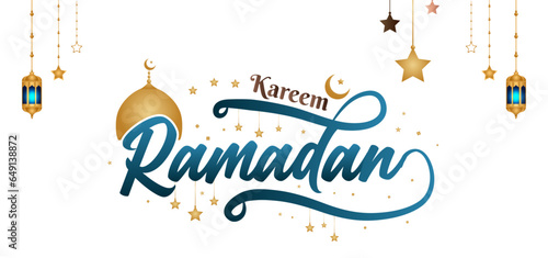 Lettering ramadan text arabic typography for marhaban ya ramadhan kareem sticker with lantern mosque transparent background clipart photo