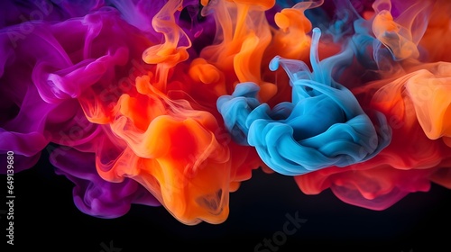 Black background with clouds of colorful smoke