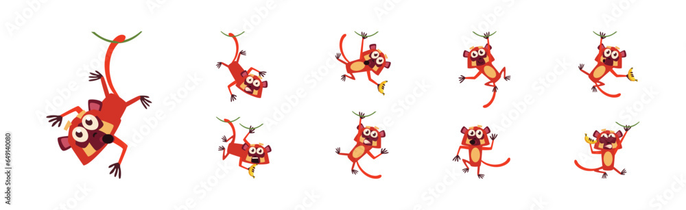 Cute Jungle Monkey Character with Long Tail and Big Eyes Vector Set Cute Jungle Monkey Character with Long Tail and Big Eyes Vector Set