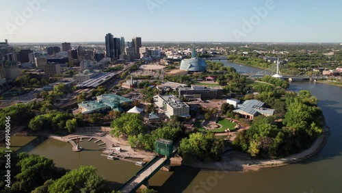 Excellent aerial view of Winnipeg, Manitoba city skyline, 4K 30p photo