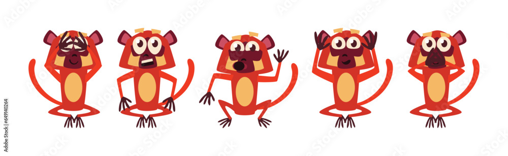 Fototapeta premium Cute Jungle Monkey Character with Long Tail and Big Eyes Vector Set