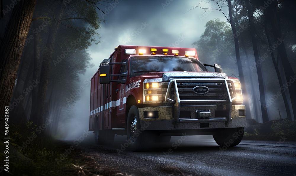 Obraz premium ambulance on the road digital art dramatic, ai generative