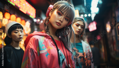 japanese girls manga style clothes in tokyo disco enjoying the city. © LomaPari2021