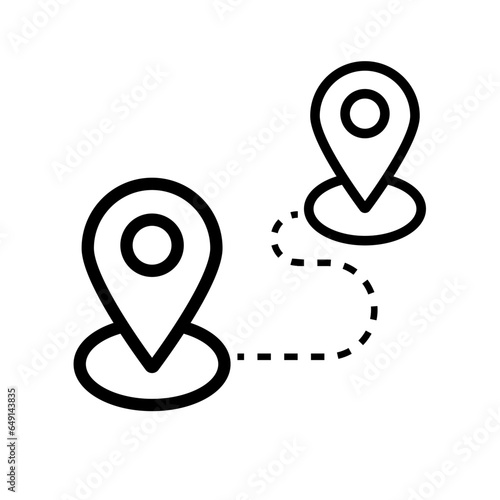 Pointer with icon, pin location icon vector, distance from one place to another, location icon outline style isolated on white background.