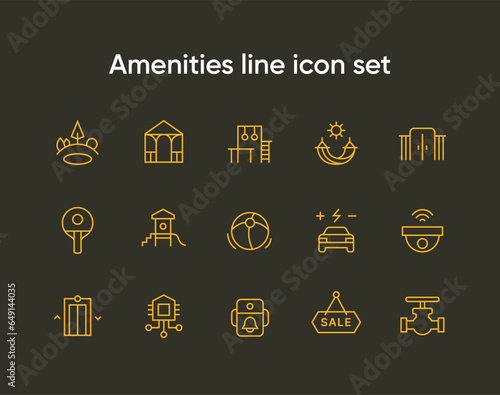 Infrastructure and amenities outline icon set.
