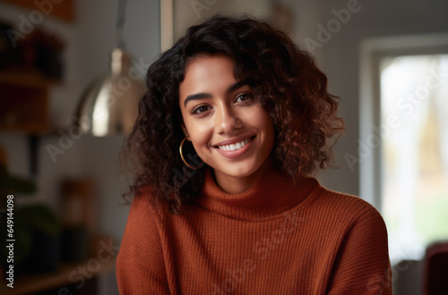 Smiling young woman relaxing at home