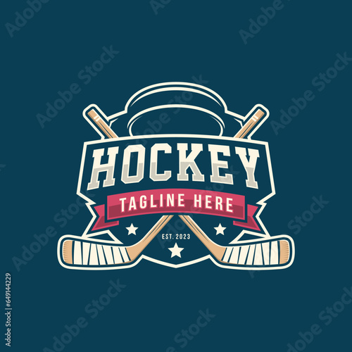 Hockey logo badge emblem. Sports label vector illustration for a hockey club