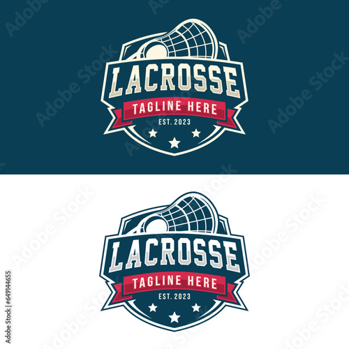 Lacrosse logo badge emblem. Sports label vector illustration