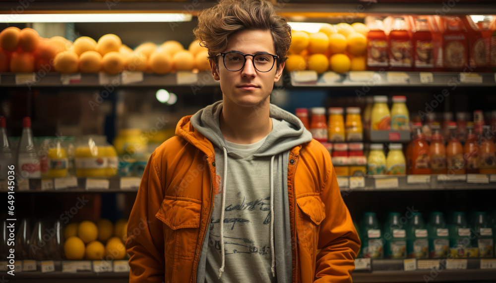 young supermarket stock assistant in a supermarket as a part-time job.generative ai young supermarket stock assistant in a supermarket as a part-time job.generative ai