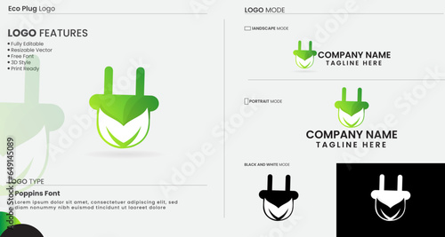 Plug logo. Eco plug logo design.Natural. Eco energy. Electric. Business. Green. Electricity plug. Unique. Finance. Volt. Colorful design