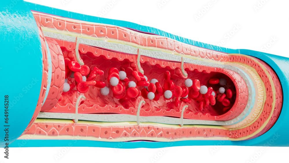 slice of Vein layers that Red and white blood cells flow inside that