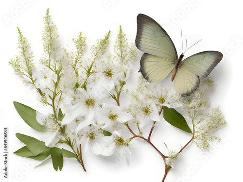 Pressed beautiful wild flowers and butterflies background. Eucalyptus styled.
