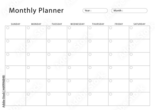 Monthly planner template. Vector design.