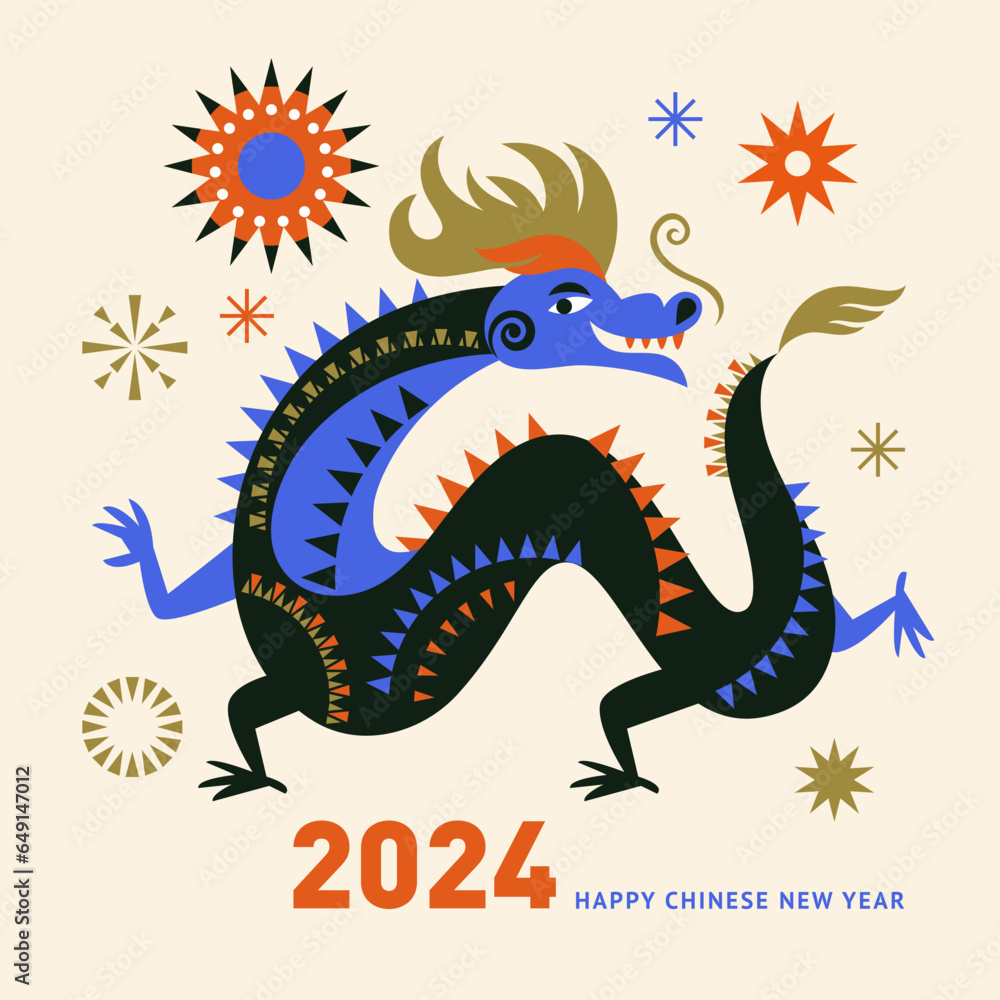 Obraz premium Chinese New Year 2024. Year of the Dragon according to the Eastern Chinese calendar.