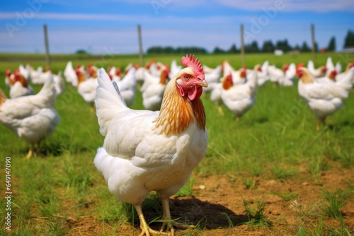 Enjoyable photo of free range chickens in the pasture.