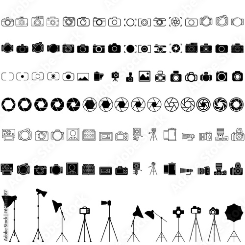 Foto camera icon vector set. Photo illustration sign. Photo studio symbol. Photo session logo. Focus mark.