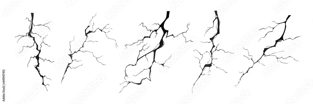 Lightning strike bolt silhouettes vector illustration set. Black ...