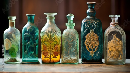 Antique glass bottles: Intricate details of vintage glass bottles