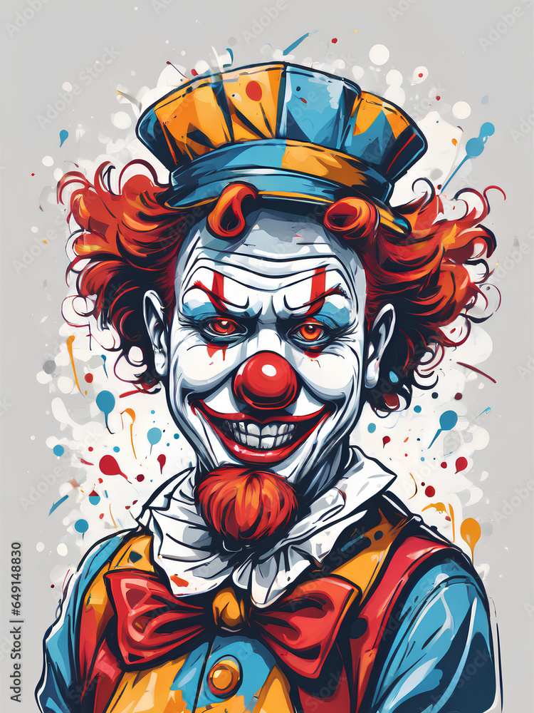 Creepy Psycho Clown - Scary Halloween Jester Cartoon Character with a Touch of Horror