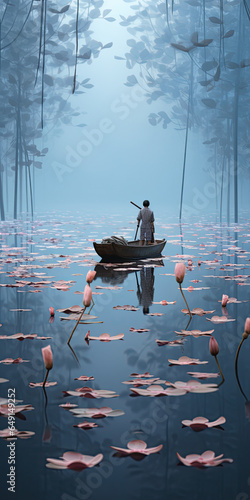 a boat in a lake, infra red photograpy photo