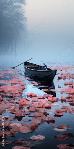 a boat in a lake, infra red photograpy photo