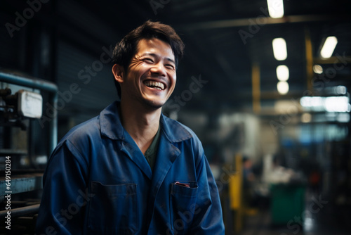 Candid portrait of factory worker laughing