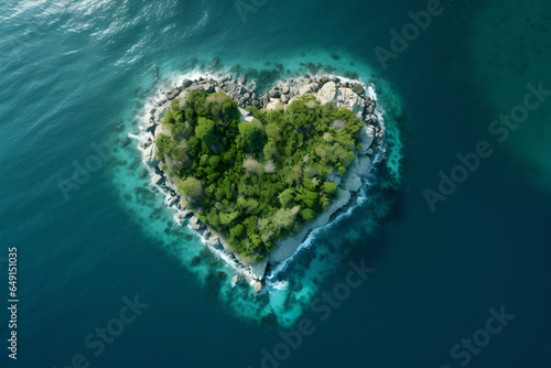 Top view of tropical heart shape island, beautiful tropical island in the shape of heart © AspctStyle