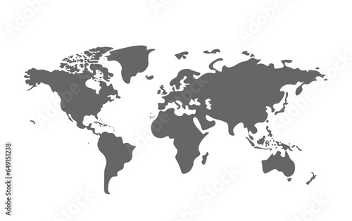 World map black and white color vector illustration. World map template with continents, North and South America, Europe and Asia, Africa and Australia