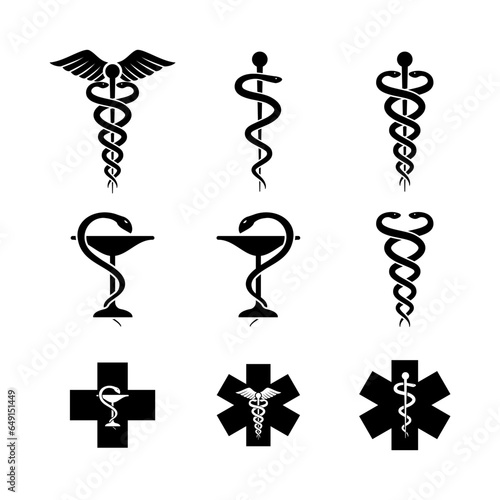 set of caduceus medical snake vector icon logo template photo