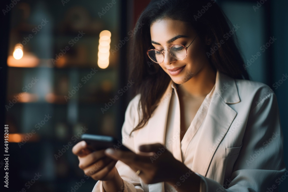 Businesswoman Using Mobile Phone in a Cafe