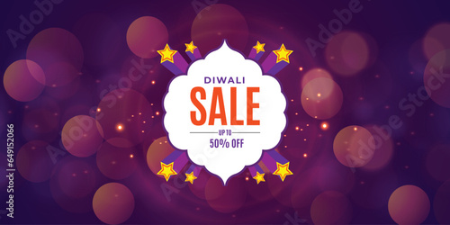 Happy Diwali festival sale purple color background banner with bokeh effect banner or poster template vector file