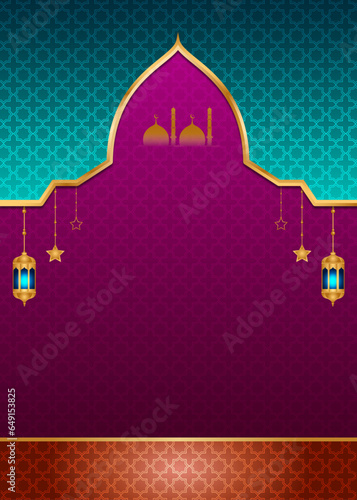 Ramadan Kareem Islamic Elegant Green and Golden Luxury Ornamental Background with Islamic Pattern