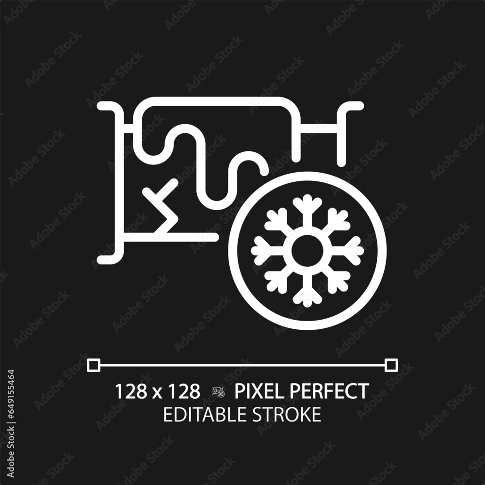 2D pixel perfect editable white cold water pipeline icon, isolated vector, thin line illustration representing plumbing.