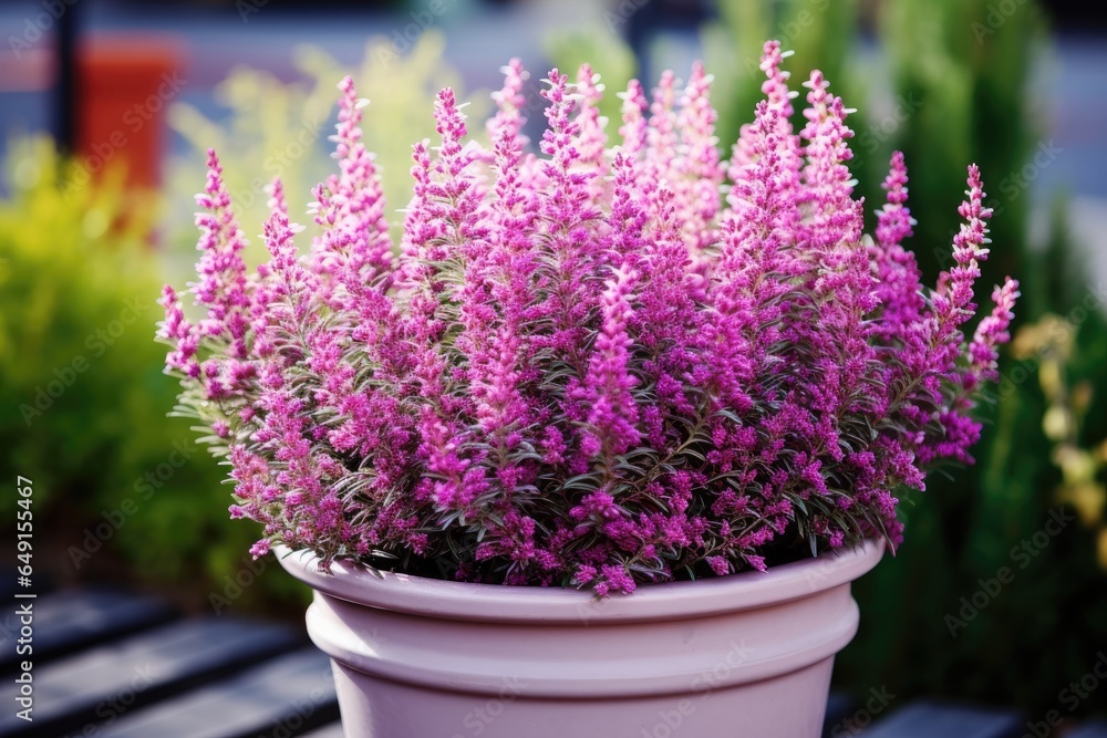 Fototapeta premium Decorative heather calluna in clay pots